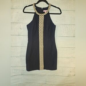 Lily Pulitzer Women's Round High Neck Shift Dress Navy And Gold, Size 2